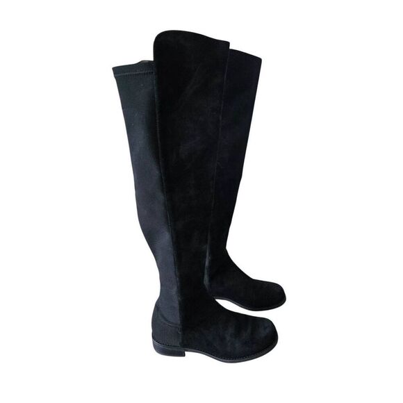 Stuart Weitzman Over The Knee Boots Size 4.5 Black Suede Block Heel - Picture 3 of 8